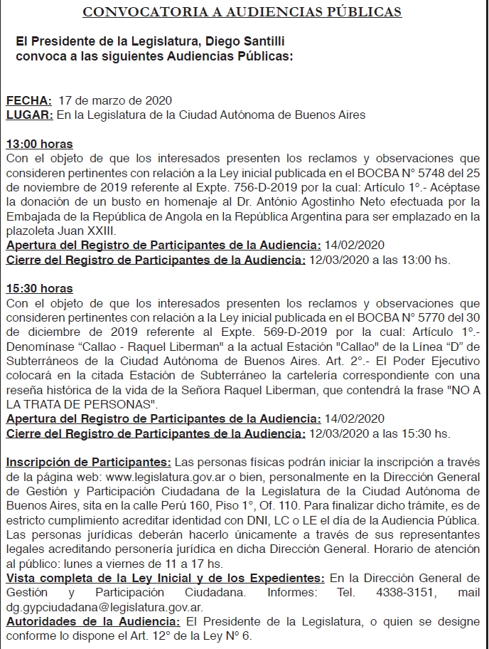 Audiencias publicas del 17 de marzo