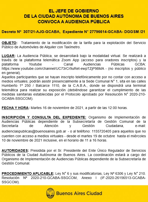 Audiencia publica para tratar tarifa de taxis