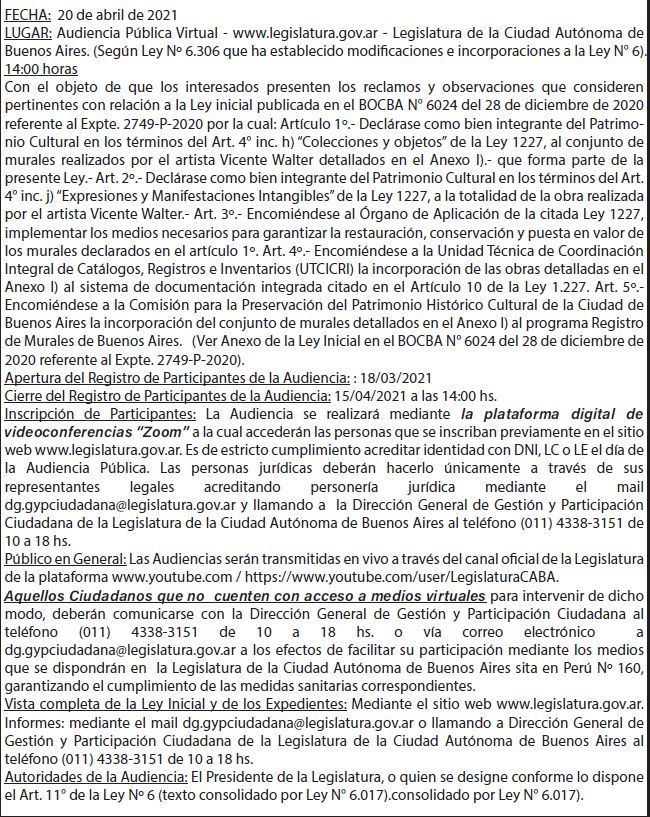 Audiencia publica del 20 de abril a las 14 horas