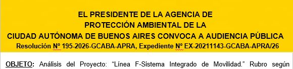 Audiencia publica del 18 de agosto 2026 - Subte F